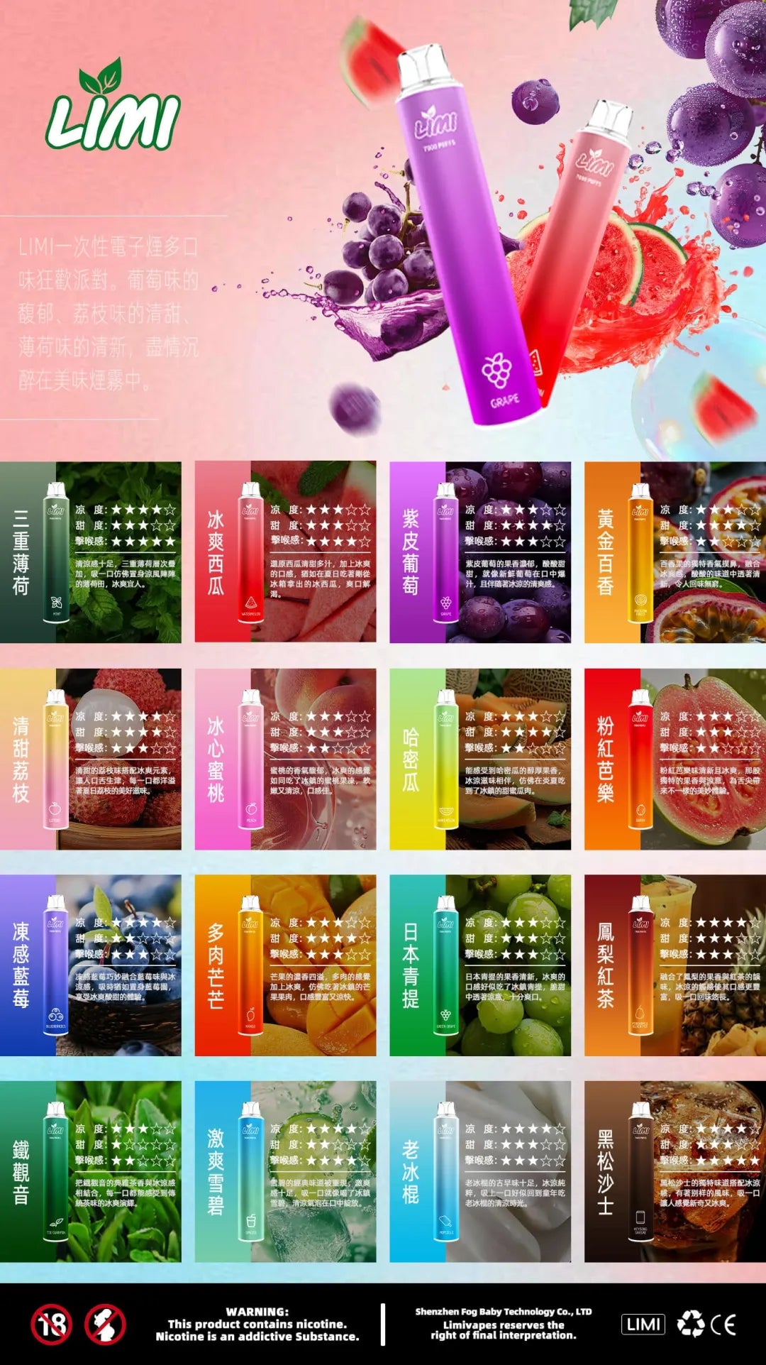 【LIMI拋棄式 7000口】Limi一次性電子煙 煙油容量更高 口味更優化 台灣現貨