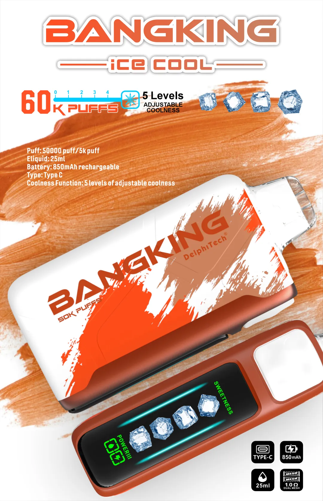 【BANG KING拋棄式60000口】歐美爆款 Bang 60000口拋棄式 5檔可調節冰感