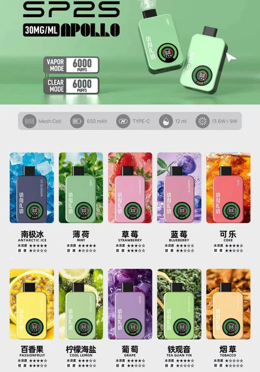 【SP2S拋棄式12000口】思博瑞sp2s一次性電子煙 雙模式有煙/無煙
