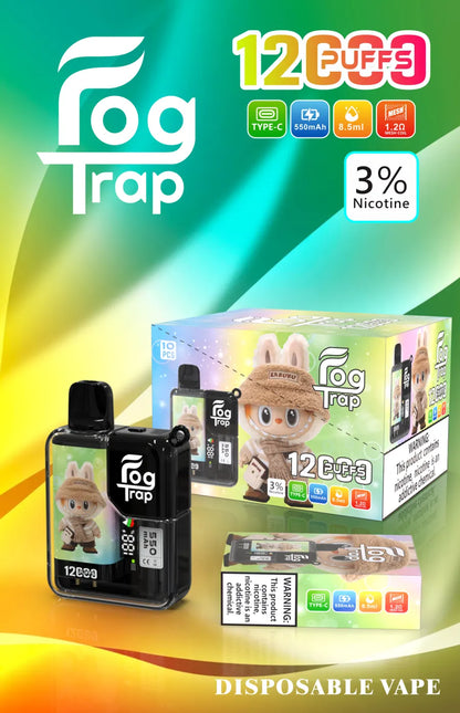 【FOG TRAP拋棄式12000口】Fog Trap 拉布布蠟筆小新聯名款 LCD 顯示 Type-C 充電