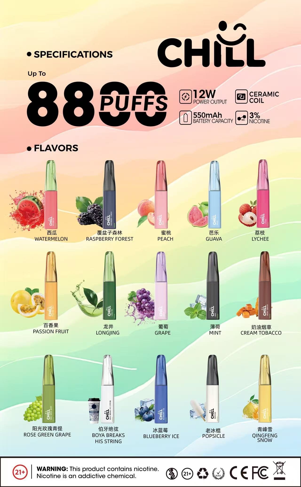 【CHILL拋棄式8800口】12W功率 台灣現貨
